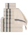 SUPERIOR SUPERIOR BREA ZERO TWIST COTTON RIBBED GEOMETRIC BORDER PLUSH 9PC TOWEL SET