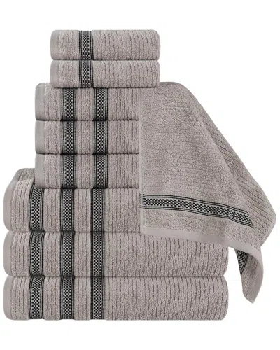 Superior Brea Zero Twist Cotton Ribbed Geometric Border Plush 9pc Towel Set In Gray