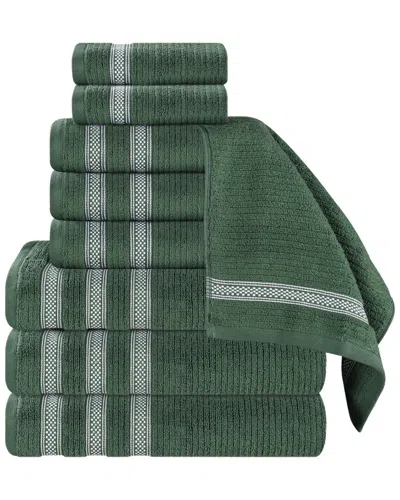 Superior Brea Zero Twist Cotton Ribbed Geometric Border Plush 9pc Towel Set In Green