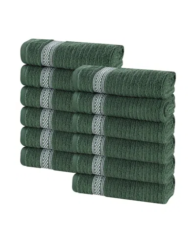 Superior Brea Zero Twist Cotton Ribbed Geometric Border Plush Soft Absorbent 12-piece Washcloth Set In Green