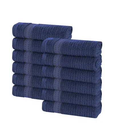 Superior Brea Zero Twist Cotton Ribbed Geometric Border Plush Soft Absorbent 12-piece Washcloth Set In Blue
