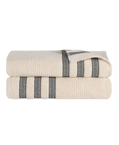 Superior Brea Zero Twist Cotton Ribbed Geometric Border Plush Soft Absorbent 2-piece Bath Sheet Set In Ivory