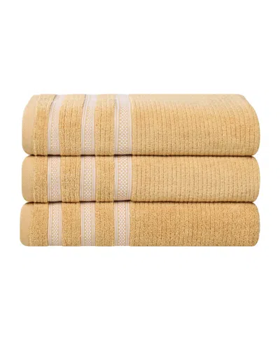 Superior Brea Zero Twist Cotton Ribbed Geometric Border Plush Soft Absorbent 3-piece Bath Towel Set In Brown