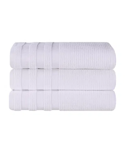 Superior Brea Zero Twist Cotton Ribbed Geometric Border Plush Soft Absorbent 3-piece Bath Towel Set In White