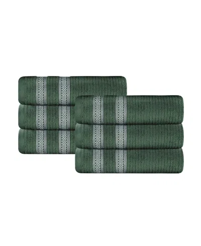 Superior Brea Zero Twist Cotton Ribbed Geometric Border Plush Soft Absorbent 6-piece Hand Towel Set In Green