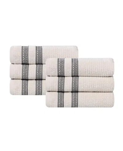 Superior Brea Zero Twist Cotton Ribbed Geometric Border Plush Soft Absorbent 6-piece Hand Towel Set In Neutral