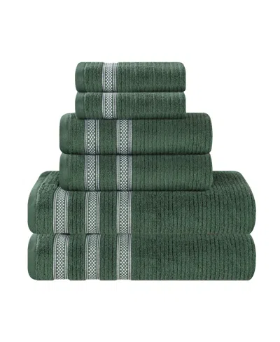 Superior Brea Zero Twist Cotton Ribbed Geometric Border Plush Soft Absorbent 6-piece Towel Set In Green