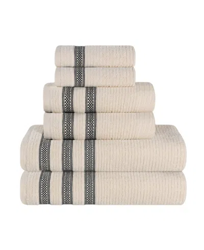 Superior Brea Zero Twist Cotton Ribbed Geometric Border Plush Soft Absorbent 6-piece Towel Set In Brown