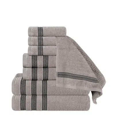 Superior Brea Zero Twist Cotton Ribbed Geometric Border Plush Soft Absorbent 8-piece Towel Set In Gray