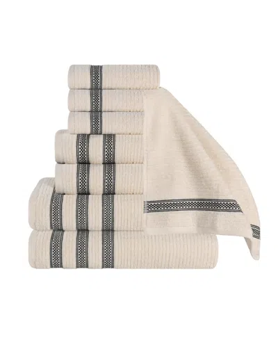 Superior Brea Zero Twist Cotton Ribbed Geometric Border Plush Soft Absorbent 8-piece Towel Set In White