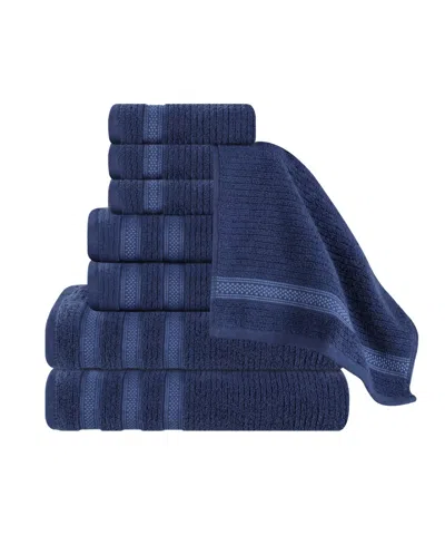 Superior Brea Zero Twist Cotton Ribbed Geometric Border Plush Soft Absorbent 8-piece Towel Set In Blue