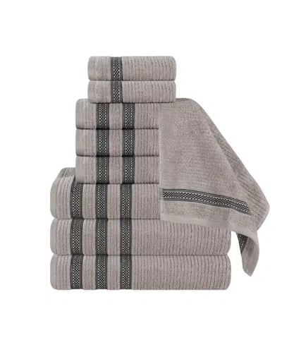 Superior Brea Zero Twist Cotton Ribbed Geometric Border Plush Soft Absorbent 9-piece Towel Set In Brown
