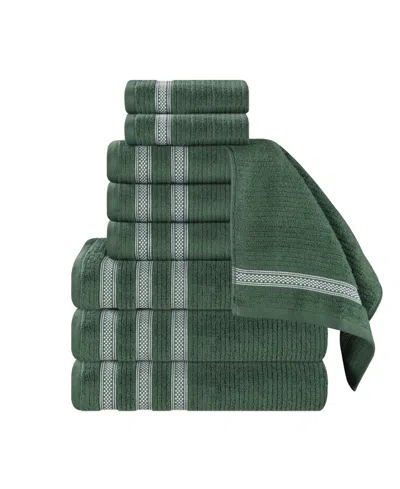 Superior Brea Zero Twist Cotton Ribbed Geometric Border Plush Soft Absorbent 9-piece Towel Set In Green