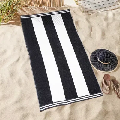 Superior Cabana Stripe Oversized Beach Towel Quick Dry Beach Towel In Black