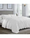 Superior Carmen 100% Cotton Linen Texture Vintage Wash Solid Percale Duvet Cover Set In White