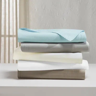 Superior Carmen 100% Cotton Vintage Wash Boho Solid Deep Pocket Lightweight Percale Sheet Set In Blue