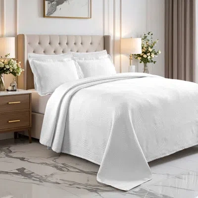 Superior Cascade Wave Cotton All Season 3 Piece Coverlet/bedspread With Shams In White
