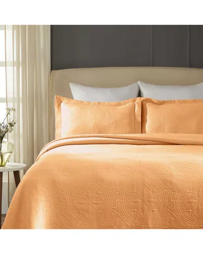 Superior Geometric Fret Cotton Jacquard Matelasse Scalloped Bedspread Set In Pink