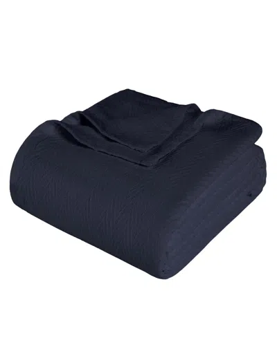 Superior Chevron All-season Cotton Blanket, Twin In Navy Blue