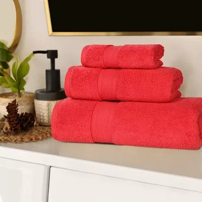 Superior Chevron Collection | 100% Cotton 3-pc. Quick Dry Bath Towel Set In Red