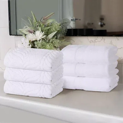 Superior Chevron Collection | 100% Cotton 6-pc. Solid Hand Towel In White