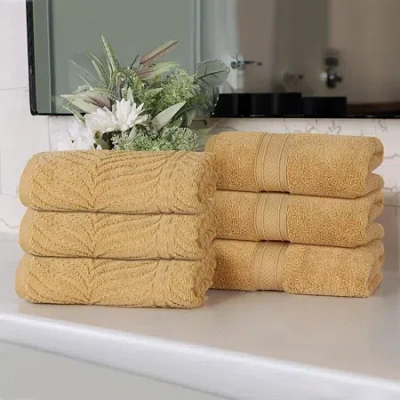 Superior Chevron Collection | 100% Cotton 6-pc. Solid Hand Towel In Yellow