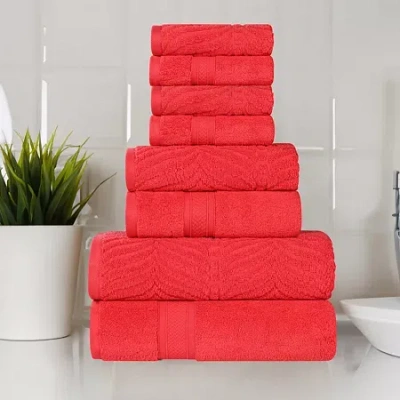 Superior Chevron Collection | 100% Cotton 8-pc. Quick Dry Solid Bath Towel Set In Red