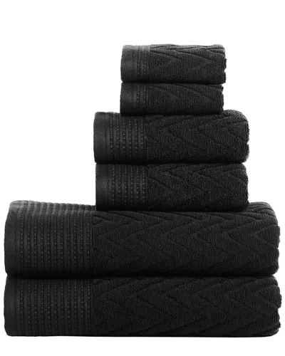 Superior Chevron Soft Super Absorbent 6pc Cotton Towel Set In Black