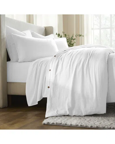 Superior Chloe 100% Cotton Linen Texture Vintage Wash Solid Percale Duvet  Cover Set In White