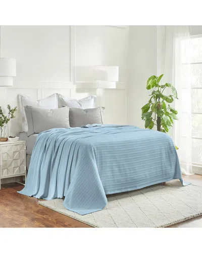 Superior Clara Cotton Textured Striped Lightweight Woven Blanket In Blue