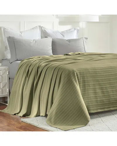 Superior Clara Cotton Textured Striped Lightweight Woven Blanket In Green