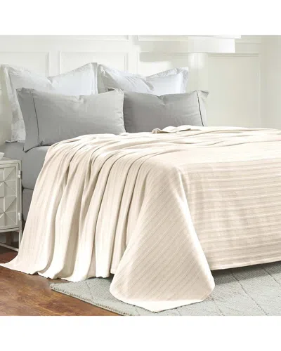 Superior Clara Cotton Textured Striped Lightweight Woven Blanket In White