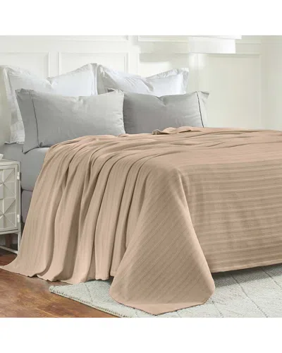 Superior Clara Cotton Textured Striped Lightweight Woven Blanket In Brown