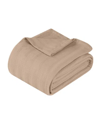 Superior Clara Cotton Textured Striped Lightweight Woven Blanket, King In Khaki