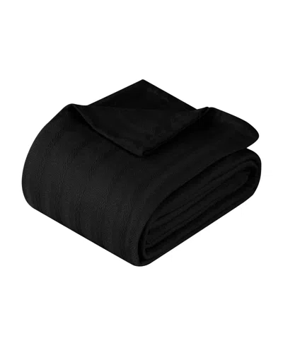 Superior Clara Cotton Textured Striped Lightweight Woven Blanket, Twin In Black