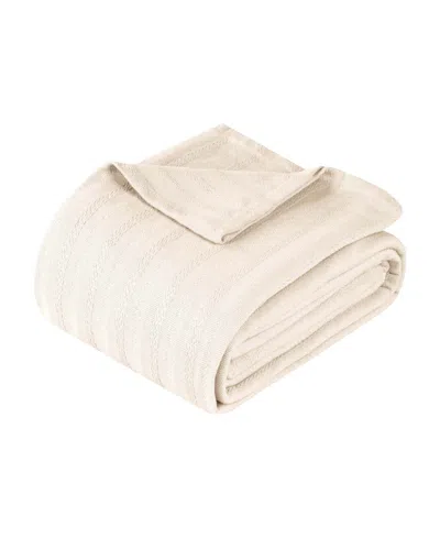 Superior Clara Cotton Textured Striped Lightweight Woven Blanket, Twin In Ivory