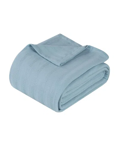 Superior Clara Cotton Textured Striped Lightweight Woven Blanket, Twin In Light Blue