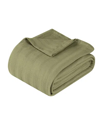 Superior Clara Cotton Textured Striped Lightweight Woven Blanket, Twin In Sage
