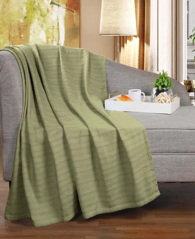 Superior Clara Cotton Textured Striped Lightweight Woven Throw, 50" X 60" In Sage