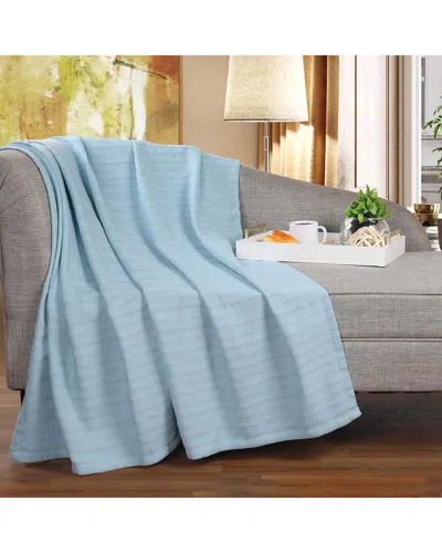 Superior Clara Cotton Textured Striped Lightweight Woven Throw Blanket In Blue