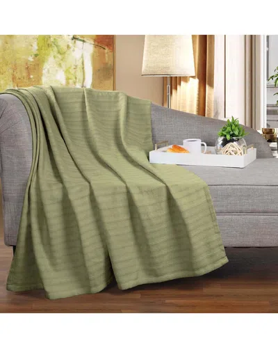 Superior Clara Cotton Textured Striped Lightweight Woven Throw Blanket In Green