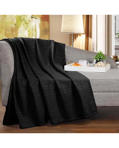 Superior Clara Cotton Textured Striped Lightweight Woven Throw Blanket In Black