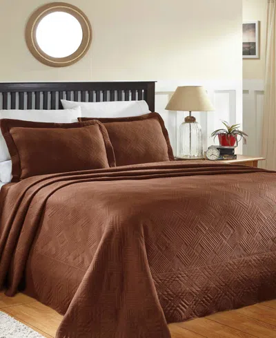 Superior Closeout!  Geometric Fret Textured Jacquard Matelasse All-season 3-piece Bedspread Set, Full In Brown