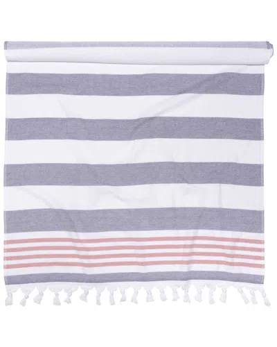 Superior Coastal Resort Stripe Fouta Beach Cotton Towel With Tassels In Blue