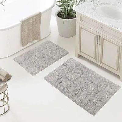 Superior Cotton Checkers 2-pc Bath Bath Rug In Gray