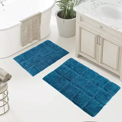 Superior Cotton Checkers 2-pc Bath Bath Rug In Blue
