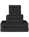 Superior Cotton Highly Absorbent 8pc Solid And Checkered Border Towel Set In Black