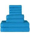 Superior Cotton Highly Absorbent 8pc Solid And Checkered Border Towel Set In Blue