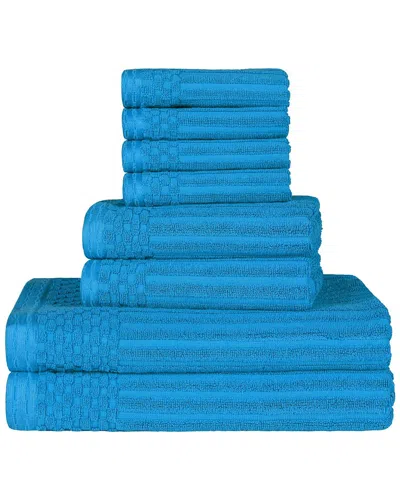 Superior Cotton Highly Absorbent 8pc Solid And Checkered Border Towel Set In Blue