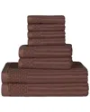 Superior Cotton Highly Absorbent 8pc Solid And Checkered Border Towel Set In Brown